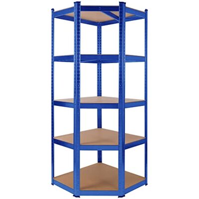 Arebos Hoekrek voor zware lasten, 875 kg, eenvoudige montage door insteeksysteem, 180 x 70 x 70 cm, 5 MDF-planken, tot 175 kg per plank, blauw Arebos Hoekrek voor zware lasten, 875 kg, eenvoudige montage door insteeksysteem, 180 x 70 x 70 cm, 5 MDF-planken, tot 175 kg per plank, blauw