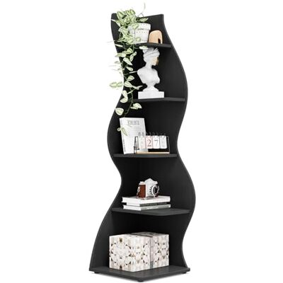 Tribesigns Modern hoekrek met 5 niveaus, kleine elegante hoekboekenkast, plantenstandaard organisatie-eenheid met unieke vorm voor thuis, kantoor, woonkamer, slaapkamer, zwart Tribesigns Modern hoekrek met 5 niveaus, kleine elegante hoekboekenkast, plantenstandaard organisatie-eenheid met unieke vorm voor thuis, kantoor, woonkamer, slaapkamer, zwart