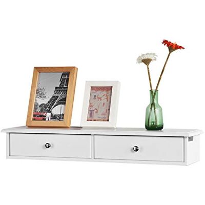 SoBuy Wandrek met 2 laden, 64 x 15 x 10 cm Modern zwevend rek voor entree, woonkamer, keuken en slaapkamer, wandopslag, wit FRG43-W SoBuy Wandrek met 2 laden, 64 x 15 x 10 cm Modern zwevend rek voor entree, woonkamer, keuken en slaapkamer, wandopslag, wit FRG43-W