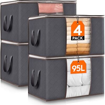 Lifewit Opbergzakken voor kleding, 4 stuks, 90 l, grote opbergdoos, dozen, verhuizing, opvouwbaar, voor dekens, speelgoed, kleding, blauw Lifewit Opbergzakken voor kleding, 4 stuks, 90 l, grote opbergdoos, dozen, verhuizing, opvouwbaar, voor dekens, speelgoed, kleding, blauw