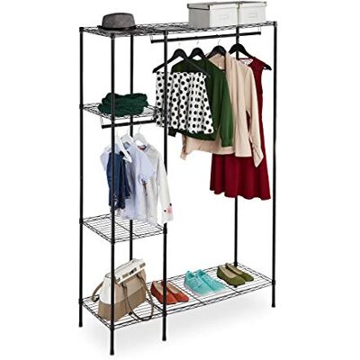 Relaxdays Open kast met kledingstang, vrijstaand kastsysteem, metaal, HBT 180 x 120 x 45 cm, zwart Relaxdays Open kast met kledingstang, vrijstaand kastsysteem, metaal, HBT 180 x 120 x 45 cm, zwart