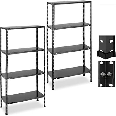 Relaxdays Set van 2 rekken voor zware lasten, draagvermogen 160 kg, 4 niveaus, hoogte 147,5 x 75,5 x 30,5 cm, kelder en garage, metaal, zwart Relaxdays Set van 2 rekken voor zware lasten, draagvermogen 160 kg, 4 niveaus, hoogte 147,5 x 75,5 x 30,5 cm, kelder en garage, metaal, zwart
