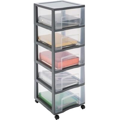 Sundis Tag Tower XL, opbergtoren van kunststof, grijs, met wieltjes, 5 grote transparante laden, hoogte 102,5 cm, ideaal voor kantoor, cursus, documenten, benodigdheden, accessoires Sundis Tag Tower XL, opbergtoren van kunststof, grijs, met wieltjes, 5 grote transparante laden, hoogte 102,5 cm, ideaal voor kantoor, cursus, documenten, benodigdheden, accessoires