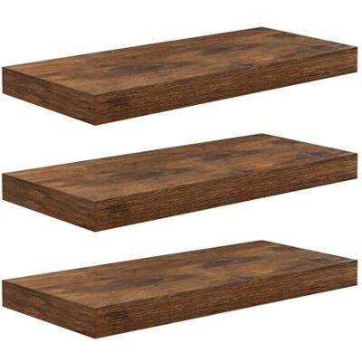 WOLTU Wandrek, boekenkast, decoratieve wandplanken, MDF-hout, set van 3, hangplanken, vintage bruin WOLTU Wandrek, boekenkast, decoratieve wandplanken, MDF-hout, set van 3, hangplanken, vintage bruin