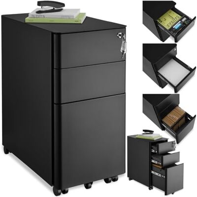 tectake Bureaukast van metaal met wieltjes, afsluitbare commode met laden voor bureau, rolcontainer, ladekast, ladeorganizer, afsluitbare kast (zwart) tectake Bureaukast van metaal met wieltjes, afsluitbare commode met laden voor bureau, rolcontainer, ladekast, ladeorganizer, afsluitbare kast (zwart)