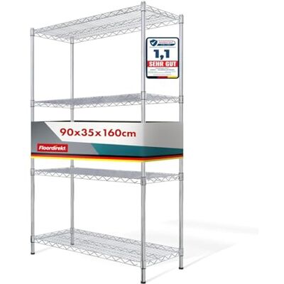 Floordirekt Everest Keukenrek, rasterrek, metaal, draagvermogen ca. 70 kg per etage, multifunctioneel opbergrek, badkamerrek, opbergrek Floordirekt Everest Keukenrek, rasterrek, metaal, draagvermogen ca. 70 kg per etage, multifunctioneel opbergrek, badkamerrek, opbergrek