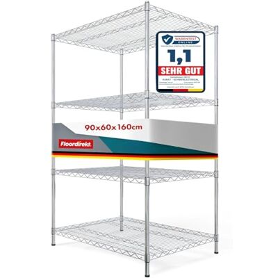 Floordirekt Everest Keukenrek, roosterrek, metalen rek, draagvermogen ca. 70 kg per etage, multifunctioneel opbergrek, badkamerrek, rek Floordirekt Everest Keukenrek, roosterrek, metalen rek, draagvermogen ca. 70 kg per etage, multifunctioneel opbergrek, badkamerrek, rek