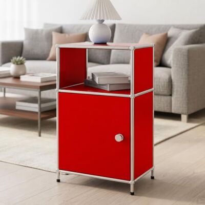 Floordirekt Concept Epure MK-040 metalen rek, rood Opbergrek met drie verdiepingen met deur, open vak en extra plank, 40 x 40 x 65 cm Floordirekt Concept Epure MK-040 metalen rek, rood Opbergrek met drie verdiepingen met deur, open vak en extra plank, 40 x 40 x 65 cm