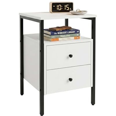 Relaxdays Nachtkastje met 2 laden, open planken, MDF, slaapkamer 61 x 40 x 40 cm, wit/zwart Relaxdays Nachtkastje met 2 laden, open planken, MDF, slaapkamer 61 x 40 x 40 cm, wit/zwart