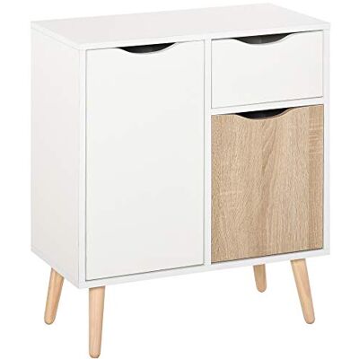 HOMCOM Dressoir, opbergkast, Scandinavisch design, wit, licht eiken HOMCOM Dressoir, opbergkast, Scandinavisch design, wit, licht eiken