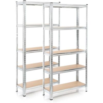 WilTec Plank voor zware lasten, 2 stuks, verzinkt, 180 x 90 x 30 cm, 875 kg, in elkaar grijpend, 5 niveaus WilTec Plank voor zware lasten, 2 stuks, verzinkt, 180 x 90 x 30 cm, 875 kg, in elkaar grijpend, 5 niveaus