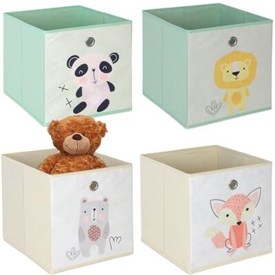 Relaxdays Opbergdozen voor kinderen, schattige dieren, set van 4, opvouwbare kubusplanken, 30 x 30 x 30 cm (h x b x d), textiel, meerkleurig Relaxdays Opbergdozen voor kinderen, schattige dieren, set van 4, opvouwbare kubusplanken, 30 x 30 x 30 cm (h x b x d), textiel, meerkleurig