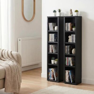 IDIMEX Modulaire muziekplanken voor cd's en dvd's, set van 2 kolommen met 10 vakken, in zwart mat melamine IDIMEX Modulaire muziekplanken voor cd's en dvd's, set van 2 kolommen met 10 vakken, in zwart mat melamine
