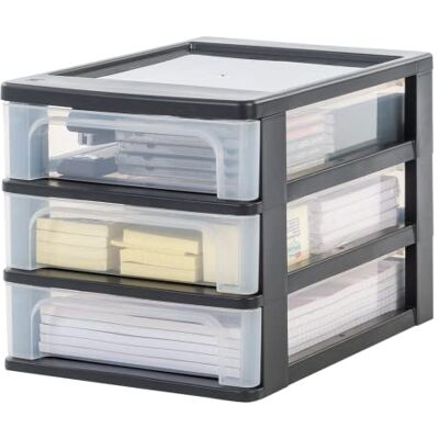 Iris Ohyama , Opbergdoos, organizer, 3 x 4 liter, A4, transparant, kantoor, woonkamer, organizer Chest OCH-2030, zwart Iris Ohyama , Opbergdoos, organizer, 3 x 4 liter, A4, transparant, kantoor, woonkamer, organizer Chest OCH-2030, zwart