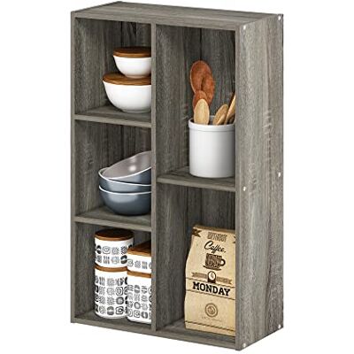 Furinno Luder Open rek, 5 dobbelstenen, zonder gereedschap, Frans eiken Furinno Luder Open rek, 5 dobbelstenen, zonder gereedschap, Frans eiken