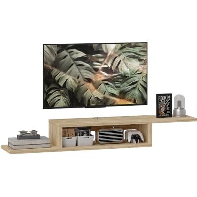 HOMCOM TV-kast, wandmontage, zwevend, hangend, tv-houder, licht eiken Zwevend wandrek, nis, doorvoer HOMCOM TV-kast, wandmontage, zwevend, hangend, tv-houder, licht eiken Zwevend wandrek, nis, doorvoer