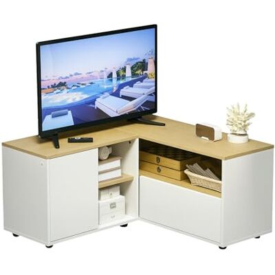 HOMCOM TV-meubel met opbergruimte tot 40 inch, licht hout, wit HOMCOM TV-meubel met opbergruimte tot 40 inch, licht hout, wit