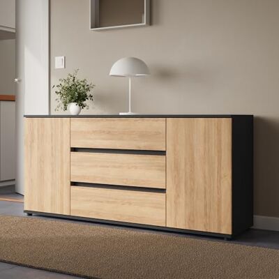 Home Collective Dressoir met laden moderne ladekast voor woonkamer, slaapkamer en hal 150x40x70 cm 3 laden en 2 deuren antraciet-artisan eiken Home Collective Dressoir met laden moderne ladekast voor woonkamer, slaapkamer en hal 150x40x70 cm 3 laden en 2 deuren antraciet-artisan eiken