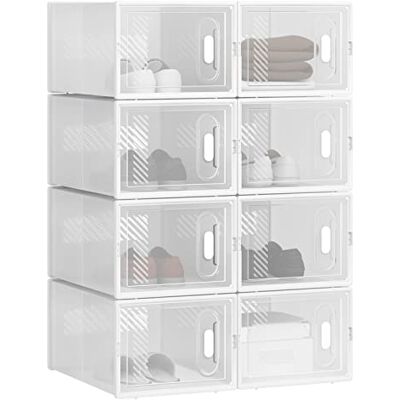WOLTU Set van 8 schoenendozen, opbergdozen, transparant, speelgoeddozen van kunststof, opvouwbaar en stapelbaar, met deksel, 35 x 25 x 19 cm (l x b x h) SRX11tp WOLTU Set van 8 schoenendozen, opbergdozen, transparant, speelgoeddozen van kunststof, opvouwbaar en stapelbaar, met deksel, 35 x 25 x 19 cm (l x b x h) SRX11tp