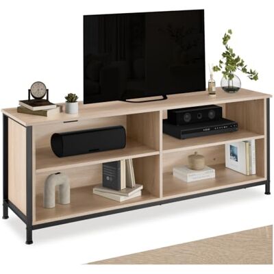 tectake TV-kast met 4 vakken, 147 cm, voor tv tot 70 inch, industrieel design, hout, met uitsparingen voor kabels, zwart metalen frame (licht industrieel hout, Sonoma eiken) tectake TV-kast met 4 vakken, 147 cm, voor tv tot 70 inch, industrieel design, hout, met uitsparingen voor kabels, zwart metalen frame (licht industrieel hout, Sonoma eiken)