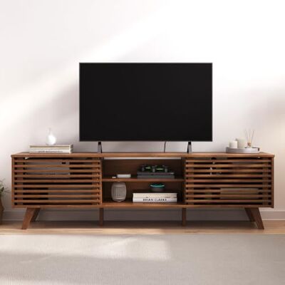 IDIMEX RIAN Lage tv-kast met 2 schuifdeuren voor tv-commode van 75 inch bruin massief grenen, 3 verstelbare planken IDIMEX RIAN Lage tv-kast met 2 schuifdeuren voor tv-commode van 75 inch bruin massief grenen, 3 verstelbare planken
