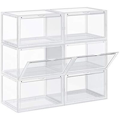 SONGMICS LSP06CW Schoenendoos, set van 6, stapelbaar, met deur, kunststof, afmetingen tot 46, 36 x 28 x 22 cm, transparant SONGMICS LSP06CW Schoenendoos, set van 6, stapelbaar, met deur, kunststof, afmetingen tot 46, 36 x 28 x 22 cm, transparant
