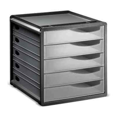 Rotho Spacemaker ladenbox / bureaubox met 5 laden, kunststof (Ps), BPA-vrij, transparant/zwart, 33,5 x 28,5 x 32,0 cm Rotho Spacemaker ladenbox / bureaubox met 5 laden, kunststof (Ps), BPA-vrij, transparant/zwart, 33,5 x 28,5 x 32,0 cm