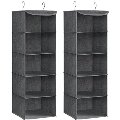 SONGMICS Hangrek, 2 stuks, organizer, kledingkast, opvouwbaar, ruimtebesparend, opbergkast, met metalen haken, versterking van bamboe, motief linnen, grijs RCH005G02 Lot de 2 Organisateurs de Placard, en Tissu, avec Crochets en Métal, Gris, Collection T SONGMICS Hangrek, 2 stuks, organizer, kledingkast, opvouwbaar, ruimtebesparend, opbergkast, met metalen haken, versterking van bamboe, motief linnen, grijs RCH005G02 Lot de 2 Organisateurs de Placard, en Tissu, avec Crochets en Métal, Gris, Collection T