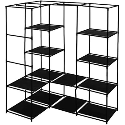 LANTUS Hoekkast van stof, hoekkast, kleedkamer, stoffen kast, opbergorganizer met 2 hangrails (zwart, 169 x 129 x 87 cm) LANTUS Hoekkast van stof, hoekkast, kleedkamer, stoffen kast, opbergorganizer met 2 hangrails (zwart, 169 x 129 x 87 cm)