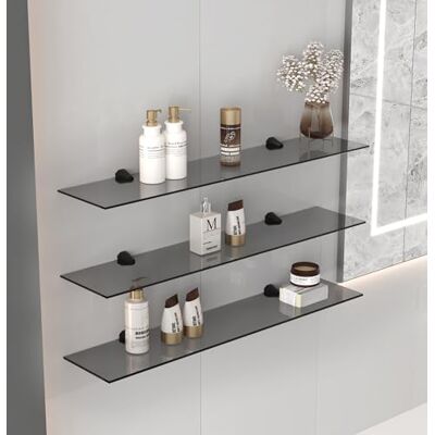 Euro Tische Wandrek van glas, grijs, 70 cm, wandrek voor badkamer, in verschillende maten, 6 mm ESG-veiligheidsglas en metalen houders, gemonteerd Euro Tische Wandrek van glas, grijs, 70 cm, wandrek voor badkamer, in verschillende maten, 6 mm ESG-veiligheidsglas en metalen houders, gemonteerd