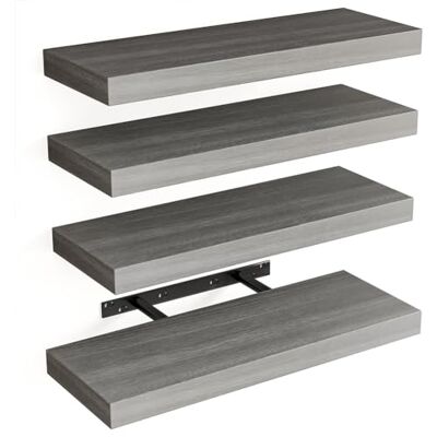 BAKAJI Set van 4 massief houten wandplanken, multifunctionele wandplanken met intrekbare metalen houders, planken voor slaapkamer, woonkamer, keuken, badkamer, 40 x 14 x 3 cm BAKAJI Set van 4 massief houten wandplanken, multifunctionele wandplanken met intrekbare metalen houders, planken voor slaapkamer, woonkamer, keuken, badkamer, 40 x 14 x 3 cm