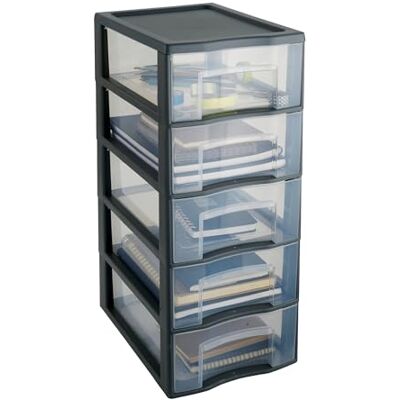 Sundis Tag Tower Opbergtoren van kunststof, grijs, 5 transparante laden, DIN A4-papier, hoogte 61 cm, ideaal voor kantoor, cursus, documenten, benodigdheden, accessoires Sundis Tag Tower Opbergtoren van kunststof, grijs, 5 transparante laden, DIN A4-papier, hoogte 61 cm, ideaal voor kantoor, cursus, documenten, benodigdheden, accessoires