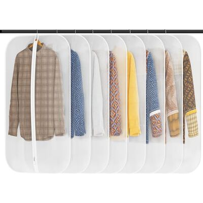 GoMaihe Set van 8 opbergzakken voor kleding, 60 x 100 cm, premium beschermhoes voor kostuums, overhemden, jassen enz., bescherming en kledingrek, wit GoMaihe Set van 8 opbergzakken voor kleding, 60 x 100 cm, premium beschermhoes voor kostuums, overhemden, jassen enz., bescherming en kledingrek, wit