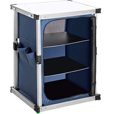BAKAJI Mobiele campingkeukentafel, picknick, vouwkast, metalen frame en stof, 3 planken, dressoir, camping, ritssluiting, kleur blauw, draagtas met handgrepen BAKAJI Mobiele campingkeukentafel, picknick, vouwkast, metalen frame en stof, 3 planken, dressoir, camping, ritssluiting, kleur blauw, draagtas met handgrepen