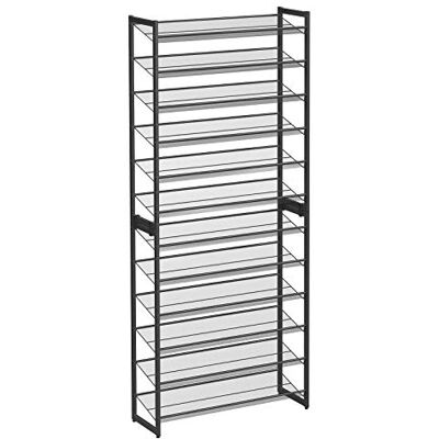 SONGMICS schoenenrek met 12 schappen, set van 2 stapelbare 6-staps schoenenrekken, voor 48-60 paar schoenen, metaal, verstelbare rasterplanken, plat of schuin te monteren, zwart LMR12B SONGMICS schoenenrek met 12 schappen, set van 2 stapelbare 6-staps schoenenrekken, voor 48-60 paar schoenen, metaal, verstelbare rasterplanken, plat of schuin te monteren, zwart LMR12B