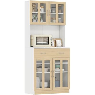HOMCOM Keukendressoir, meerdere opslag, wit, licht eiken look HOMCOM Keukendressoir, meerdere opslag, wit, licht eiken look