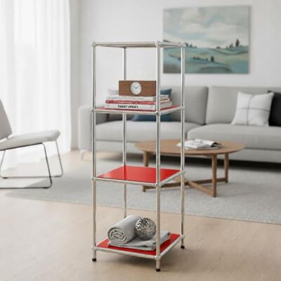 Floordirekt Concept Epure MK-005 Metalen rek, rood Smal opbergrek met vier open planken en in hoogte verstelbare poten, 30 x 30 x 89 cm Floordirekt Concept Epure MK-005 Metalen rek, rood Smal opbergrek met vier open planken en in hoogte verstelbare poten, 30 x 30 x 89 cm