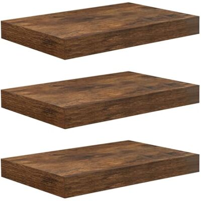 WOLTU Wandrek, boekenkast, decoratieve wandplanken, MDF-hout, set van 3, hangplanken, vintage bruin WOLTU Wandrek, boekenkast, decoratieve wandplanken, MDF-hout, set van 3, hangplanken, vintage bruin