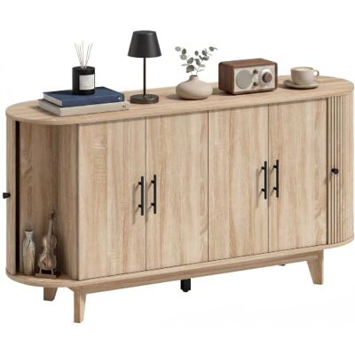HOMCOM Dressoir voor woonkamer, ovaal, met 4 deuren en 2 verstelbare planken, tv-kast tot 65 inch, moderne stijl, dressoir, eetkamer en keuken, 147 x 40 x 76 cm, eiken HOMCOM Dressoir voor woonkamer, ovaal, met 4 deuren en 2 verstelbare planken, tv-kast tot 65 inch, moderne stijl, dressoir, eetkamer en keuken, 147 x 40 x 76 cm, eiken