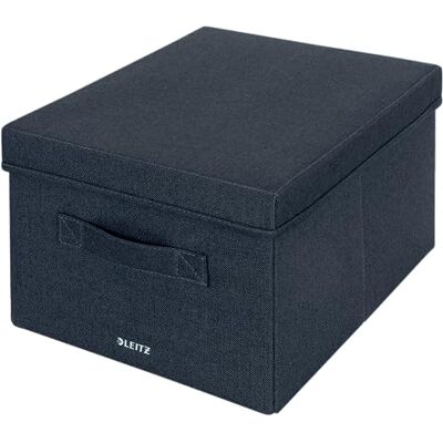 Leitz Set van 2 opbergdozen van stof met deksel, opvouwbare opbergdoos van stof, fluweel, grijs, maat M, 61440089 Leitz Set van 2 opbergdozen van stof met deksel, opvouwbare opbergdoos van stof, fluweel, grijs, maat M, 61440089