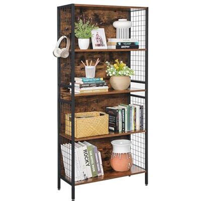 VASAGLE boekenplank, kantoorplank, keukenplank, vloerplank met 4 planken, 4 S-haken, voor kantoor, woonkamer, studeerkamer, stalen frame, industrieel ontwerp, vintage bruin-zwart LBC023B01 VASAGLE boekenplank, kantoorplank, keukenplank, vloerplank met 4 planken, 4 S-haken, voor kantoor, woonkamer, studeerkamer, stalen frame, industrieel ontwerp, vintage bruin-zwart LBC023B01