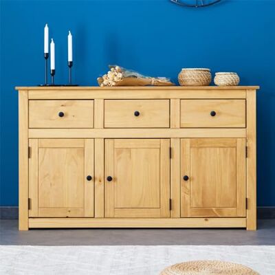 IDIMEX Buffet Cancun dressoir van hout, landelijke stijl, met 3 deuren en 3 laden van massief grenen, getinte afwerking IDIMEX Buffet Cancun dressoir van hout, landelijke stijl, met 3 deuren en 3 laden van massief grenen, getinte afwerking