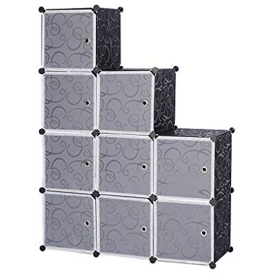 WOLTU DIY kunststof kast slaapkamer gemaakt van modules met deur voor het opbergen van kleding, accessoires, speelgoed, boeken, schoenen, 9 kubussen, zwart SR0055sz WOLTU DIY kunststof kast slaapkamer gemaakt van modules met deur voor het opbergen van kleding, accessoires, speelgoed, boeken, schoenen, 9 kubussen, zwart SR0055sz