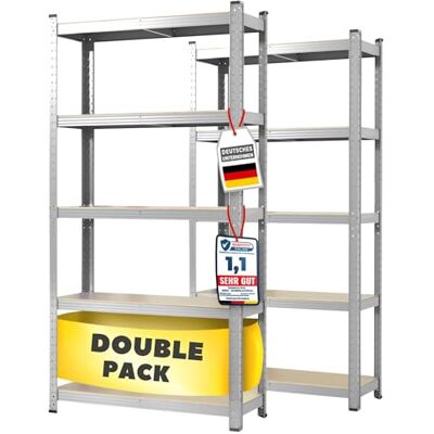 casa pura Set van 2 zware rekken 60 x 120 x 200 cm met stalen frame, belastbaar tot 875 kg, 5 verstelbare planken, zilverkleurig casa pura Set van 2 zware rekken 60 x 120 x 200 cm met stalen frame, belastbaar tot 875 kg, 5 verstelbare planken, zilverkleurig