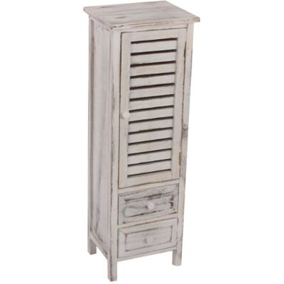 Mendler Shabby Vintage commode met 2 laden en deur, 25 x 30 x 90 cm, paulowniahout, wit Mendler Shabby Vintage commode met 2 laden en deur, 25 x 30 x 90 cm, paulowniahout, wit