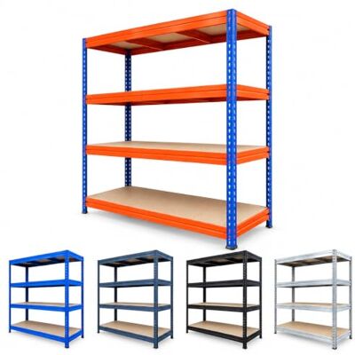 KARAT Planken met grote grip, steekrek, montage zonder gereedschap, rekken voor zware lasten, opslag en garage, modulair werkplaatsrek (blauw-oranje, 200 x 150 x 60 cm, 4 niveaus) KARAT Planken met grote grip, steekrek, montage zonder gereedschap, rekken voor zware lasten, opslag en garage, modulair werkplaatsrek (blauw-oranje, 200 x 150 x 60 cm, 4 niveaus)