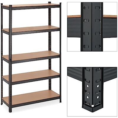 Relaxdays Rek voor zware lasten, 5 niveaus, 180 x 100 x 30 cm, draagvermogen 1250 kg, metaal, kelderrek, garage, zwart Relaxdays Rek voor zware lasten, 5 niveaus, 180 x 100 x 30 cm, draagvermogen 1250 kg, metaal, kelderrek, garage, zwart