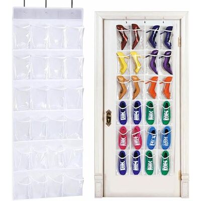 QUMENEY 24 zakken over de deur schoen organisator, opvouwbare hangende organizer schoenenrekken met haken, zware hangende mesh schoenhouder voor badkamer, kledingkast QUMENEY 24 zakken over de deur schoen organisator, opvouwbare hangende organizer schoenenrekken met haken, zware hangende mesh schoenhouder voor badkamer, kledingkast