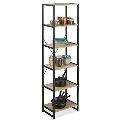Relaxdays Hoge boekenkast met 6 vakken, industrieel design, 180 x 50 x 35 cm, PB/metaal, bruin Relaxdays Hoge boekenkast met 6 vakken, industrieel design, 180 x 50 x 35 cm, PB/metaal, bruin