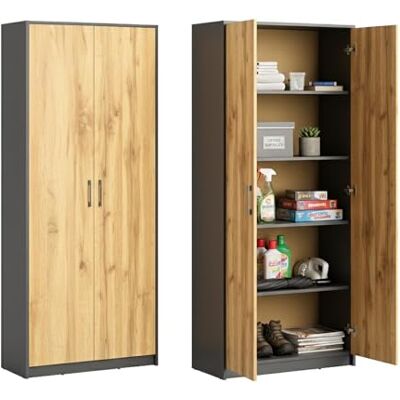 Home Collective Archiefkast met 5 vakken Multifunctionele kast Huishoudelijke kast in matte afwerking met 4 legplanken en 2 deuren, 74 cm breed gemaakt van laminaatplaat en hoogwaardige polymeergrepen grafiet eiken Home Collective Archiefkast met 5 vakken Multifunctionele kast Huishoudelijke kast in matte afwerking met 4 legplanken en 2 deuren, 74 cm breed gemaakt van laminaatplaat en hoogwaardige polymeergrepen grafiet eiken